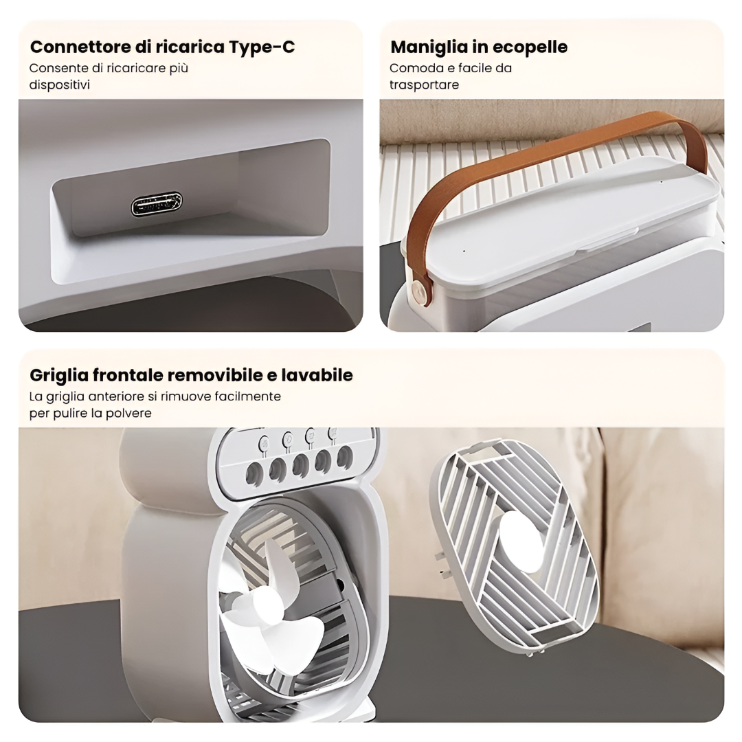 Mini Condizionatore Portatile 3 in 1 — Ventilatore, Umidificatore e Luce LED | Nordiv